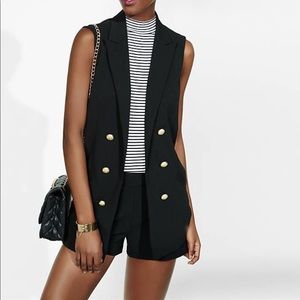 Black Sleeveless Faux Double Breasted Jacket